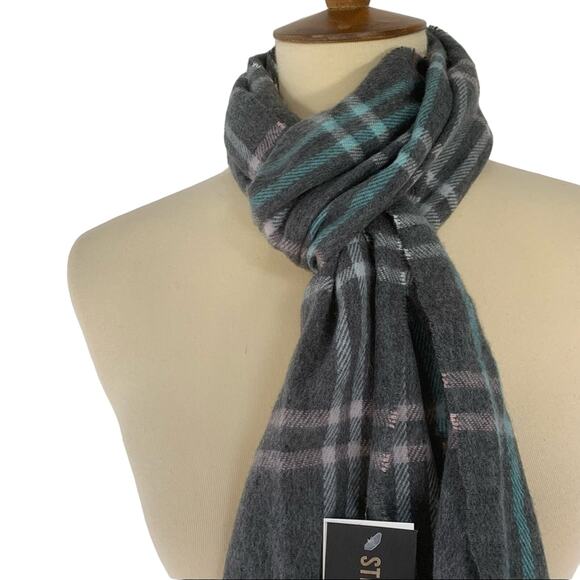 Steve Madden Plaid Grey And Blue Muffler Scarf OS - Picture 3 of 6